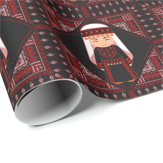 schattig Palestijns meisje Borduurwerk rode tatree Cadeaupapier (Rol Hoek)