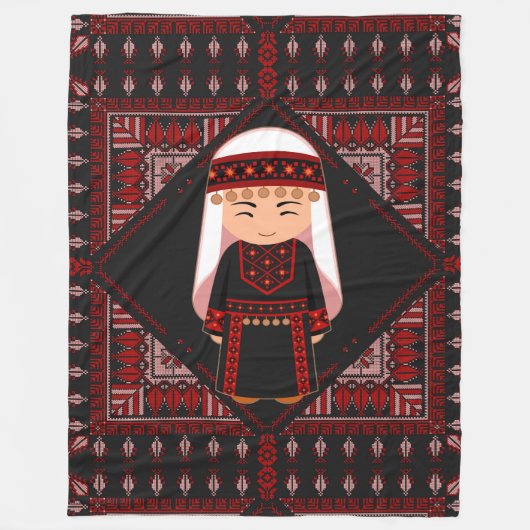 schattig Palestijns meisje Borduurwerk rode tatree Fleece Deken (Voorkant)