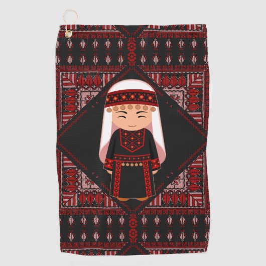 schattig Palestijns meisje Borduurwerk rode tatree Golfhanddoek (Voorkant)