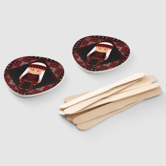 schattig Palestijns meisje Borduurwerk rode tatree Handwaaier (Niet-gemonteerd)