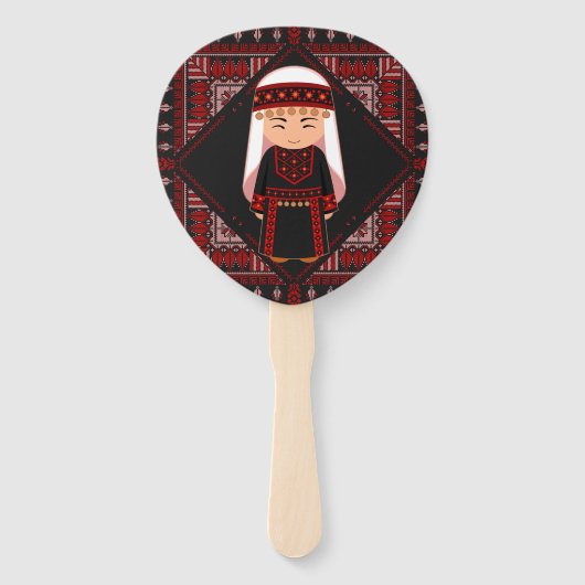 schattig Palestijns meisje Borduurwerk rode tatree Handwaaier (Voorkant)