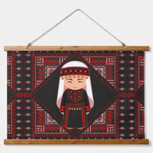 schattig Palestijns meisje Borduurwerk rode tatree Hangend Wandkleed