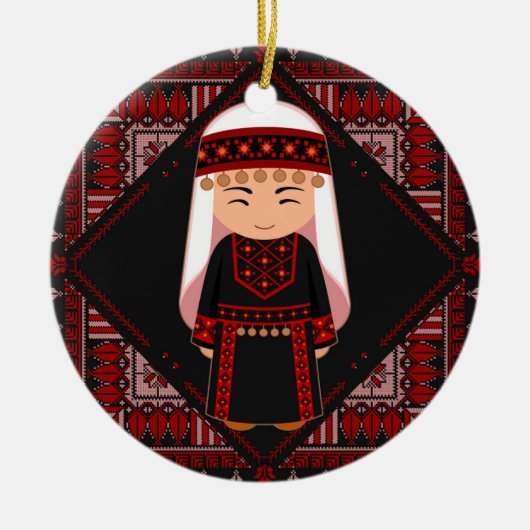 schattig Palestijns meisje Borduurwerk rode tatree Keramisch Ornament (Voorkant)