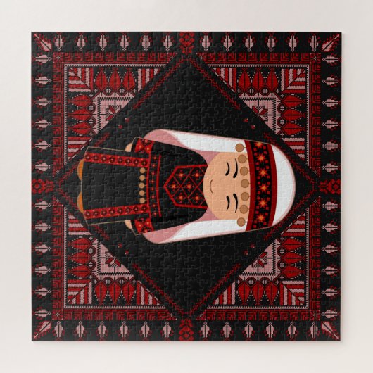 schattig Palestijns meisje Borduurwerk rode tatree Legpuzzel (Horizontaal)