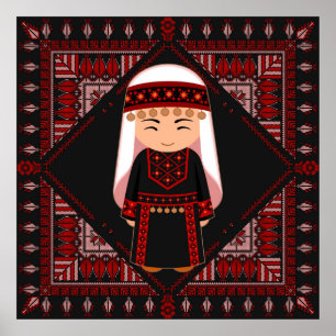 schattig Palestijns meisje Borduurwerk rode tatree Poster