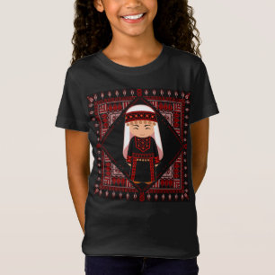 schattig Palestijns meisje Borduurwerk rode tatree T-shirt