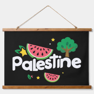Schattig Palestina woord omringd door watermeloene Hangend Wandkleed