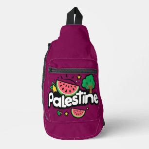 Schattig Palestina woord omringd door watermeloene Sling Bag