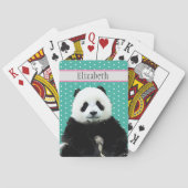 Schattig Panda Beer Blauwgroen Naam Kind Dierdier Pokerkaarten (Achterkant)