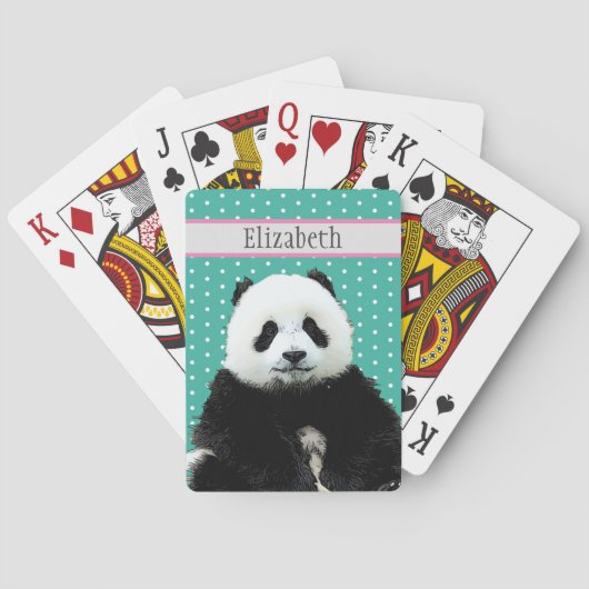 Schattig Panda Beer Blauwgroen Naam Kind Dierdier Pokerkaarten (Achterkant)