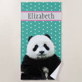 Schattig Panda Beer Blauwgroen Naam Kind Dierdier Strandlaken (Voorkant)
