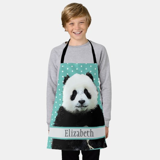 Schattig Panda Beer Blauwgroen naam Kinder Dierpro Schort (Gedragen)