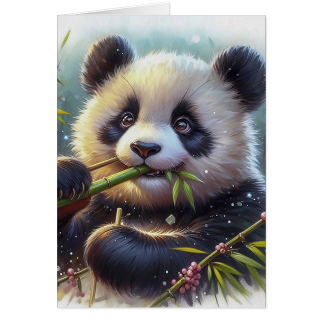 Schattig Panda Beer Eten Bamboe Blank Binnen (Voorkant)