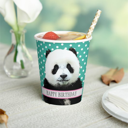 Schattig Panda Beer Kind Happy Birthday Animal Papieren Bekers (Insitu)