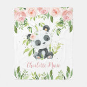 Schattig Panda Beer roze bloemengroen Fleece Deken (Voorkant)