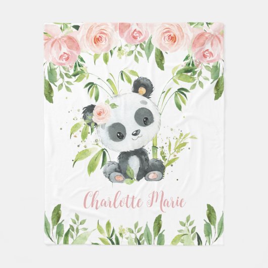 Schattig Panda Beer roze bloemengroen Fleece Deken (Voorkant)