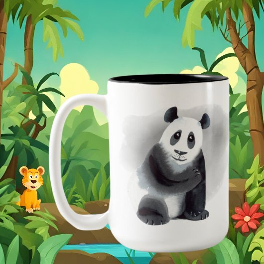 schattig panda - beer voegt monogram toe tweekleurige koffiemok