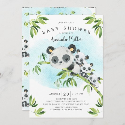 Schattig Panda Beren Triplets Baby shower Kaart (Voorkant / Achterkant)