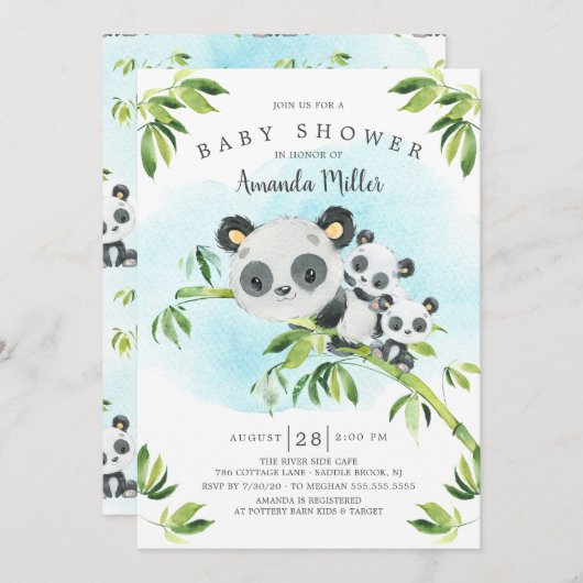 Schattig Panda Beren Twins Baby shower Kaart (Voorkant / Achterkant)