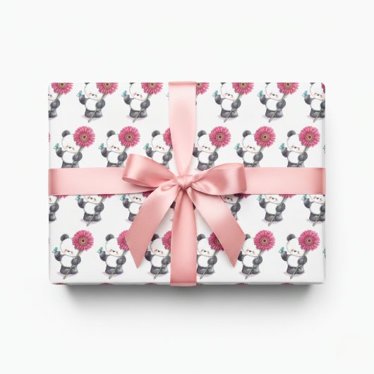 Schattig Panda & Flower Wrapping Paper