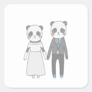 Schattig Panda Huwelijkskoppel – Kawaii Bruid & Br Vierkante Sticker