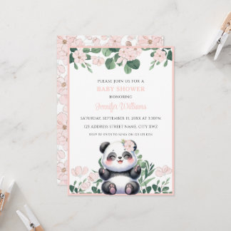Schattig Panda Meisje Groene Roze Bloem Baby Showe Kaart