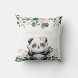 Schattig Panda Meisje Groene Roze Bloem Bloemrijk Kussen