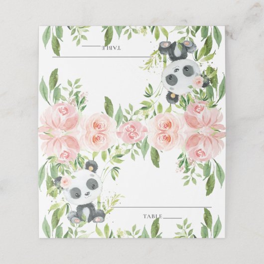 Schattig Panda Roze Bloemen Groen Baby shower Plaatskaartje (Buitenkant ongevouwen)