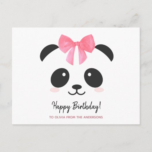 Schattig pandameisje Happy Birthday gepersonalisee Briefkaart (Voorkant)