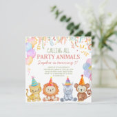Schattig Party Animals Peach Pink Safari Verjaarda Kaart (Staand voorkant)