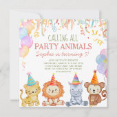Schattig Party Animals Peach Pink Safari Verjaarda Kaart (Voorkant)
