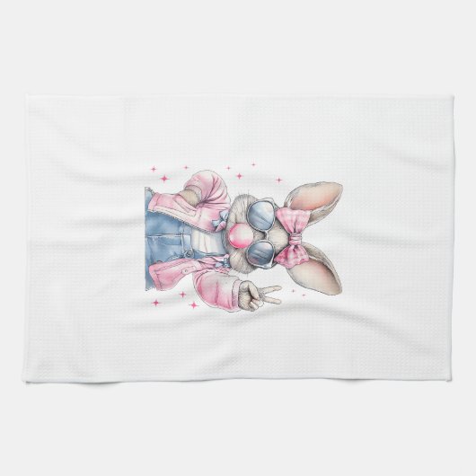 Schattig Pasen Dag Konijn Blaast Bubbel Konijn Vro Theedoek (Horizontaal)