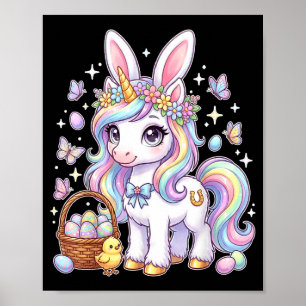 Schattig Pasen Eenhoorn Konijn Fantasie Paaseieren Poster