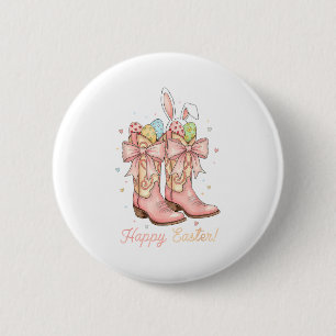 Schattig Pasen Ei Howdy Western Cowboy Laarzen Kon Ronde Button 5,7 Cm