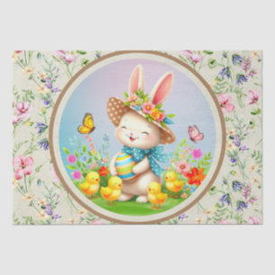Schattig Pasen Konijn en Gelukkige Lente Bloemen V Tissuepapier