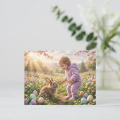 Schattig Pasen Konijn en Kind Briefkaart (Staand voorkant)