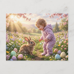 Schattig Pasen Konijn en Kind Briefkaart