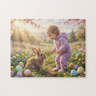 Schattig Pasen Konijn en Kind Legpuzzel
