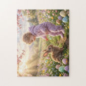 Schattig Pasen Konijn en Kind Legpuzzel (Verticaal)