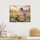 Schattig Pasen Konijn en Kind Poster (Keuken)