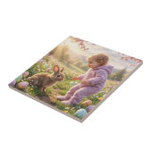 Schattig Pasen Konijn en Kind Tegeltje (Zijkant)