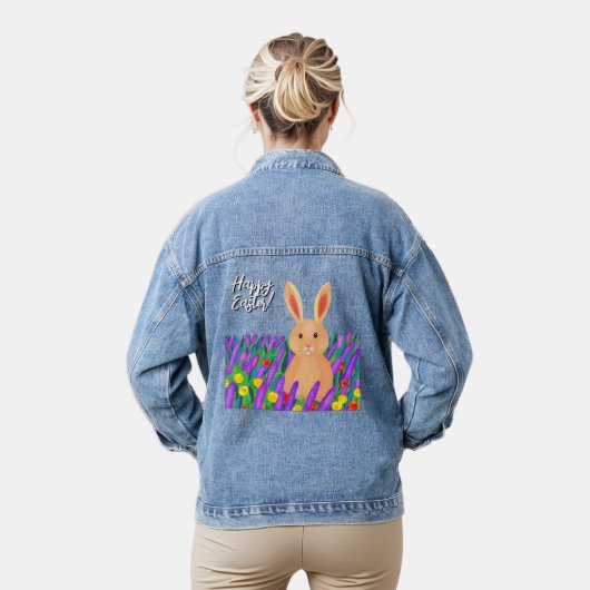 Schattig Pasen konijn in de bloemen Denim Jacket (Model)