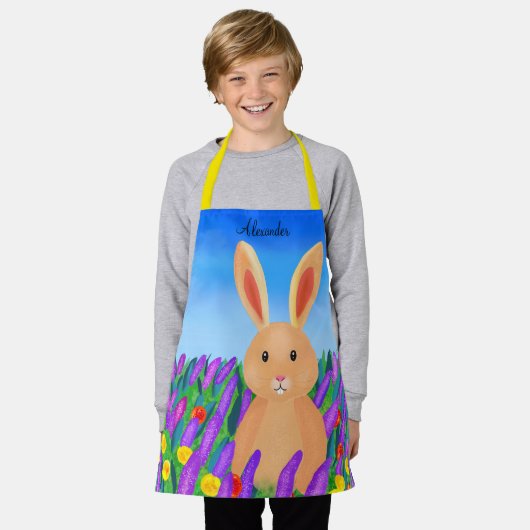 Schattig Pasen konijn in de bloemen Schort (Gedragen)