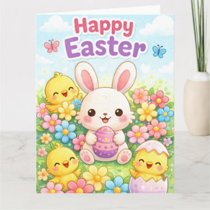 Schattig Pasen Konijn & Kuikens Gelukkig Pasen Kaart