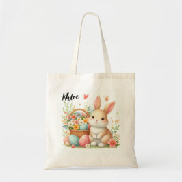 Schattig Pasen Konijn met Eieren en Bloemen Tote Bag