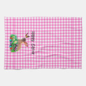 Schattig Pasen Konijn op Roze Gingham Theedoek (Horizontaal)