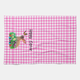 Schattig Pasen Konijn op Roze Gingham Theedoek