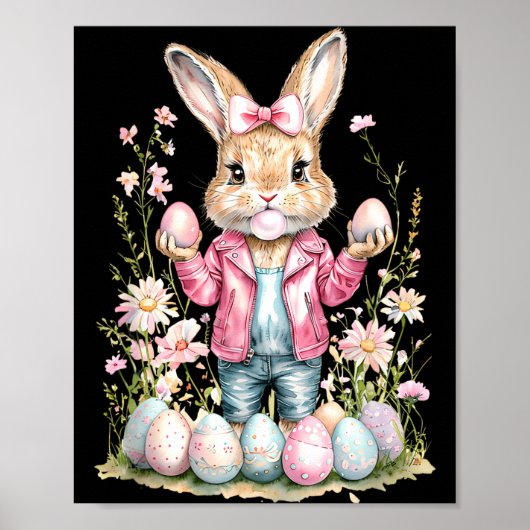 Schattig Pasen Konijn Roze Lint Poster (Voorkant)