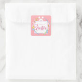 Schattig Pasen Konijn Vierkante Sticker (Tas)