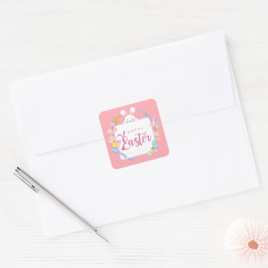 Schattig Pasen Konijn Vierkante Sticker (Envelop)